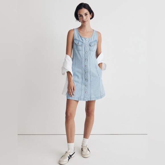 Madewell Denim Sleeveless Seamed Mini Dress A-line Pockets Women’s Size 6 - Picture 1 of 10